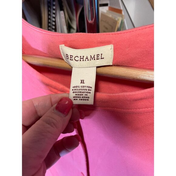 Bechamel Pink Embroidered Tropical Button Short Sleeved Knit Cardigan Top Sz XL - Picture 5 of 9